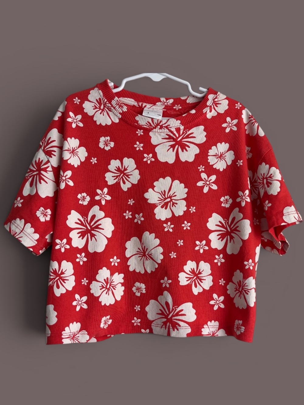 Zara Girls' Red Flowered Tee with Back Cutout Size 9